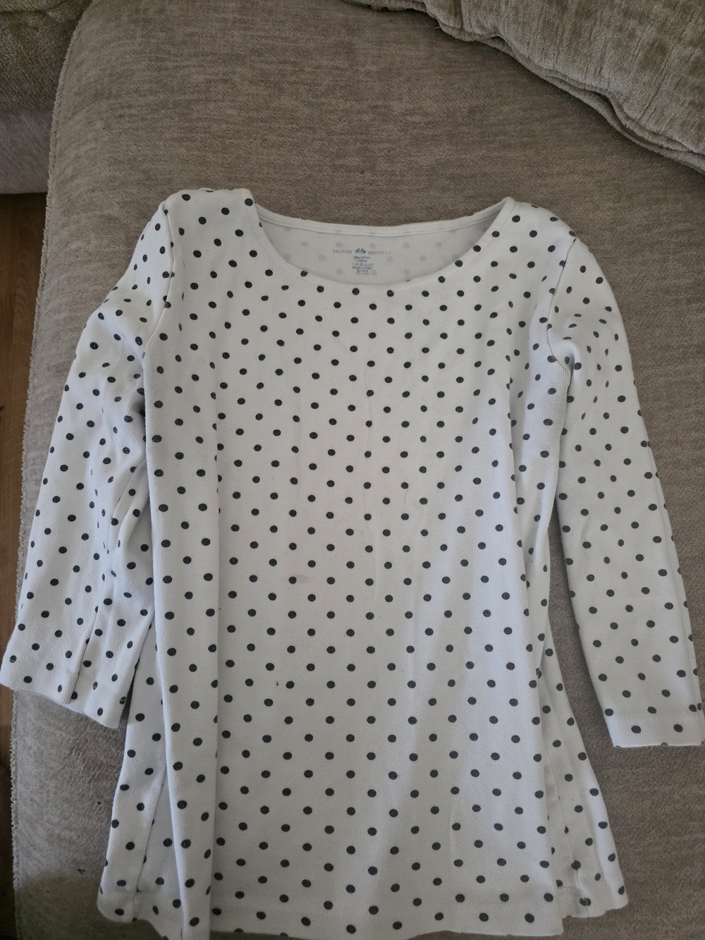 White Polka Dot 3/4 Sleeve Top